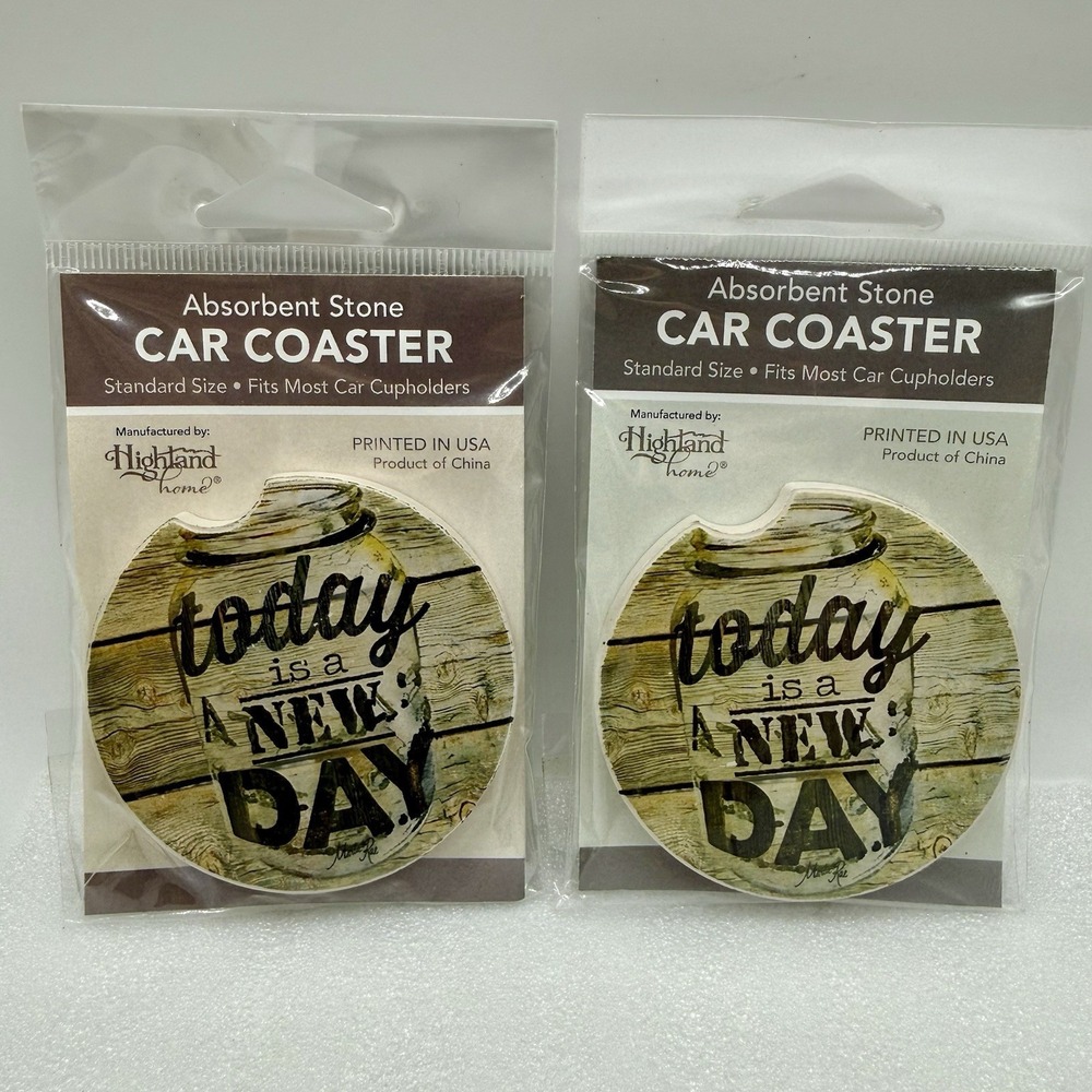 Highland Home Absorbent Stone Car Coaster Today Is A New‎ Day Lot Of 2